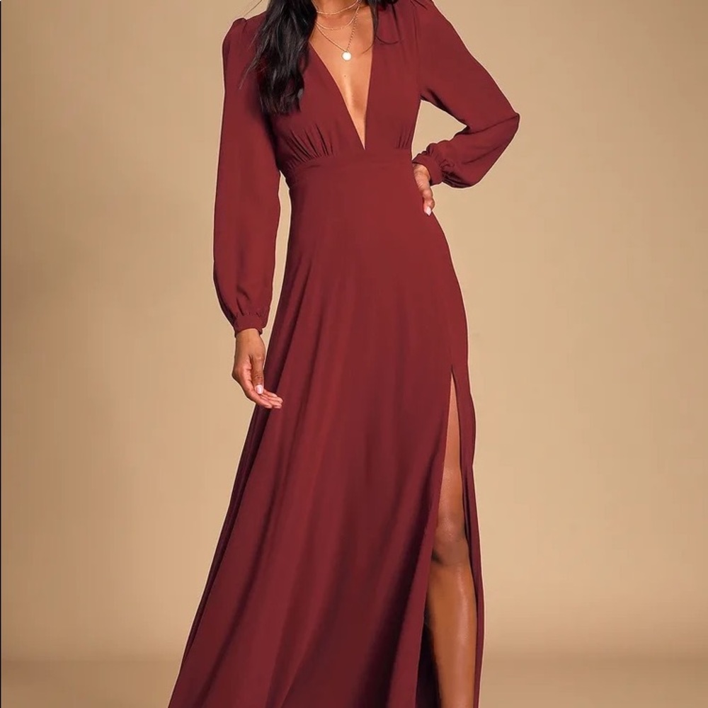 Lulus All My Life Burgundy Long Sleeve Maxi Dress